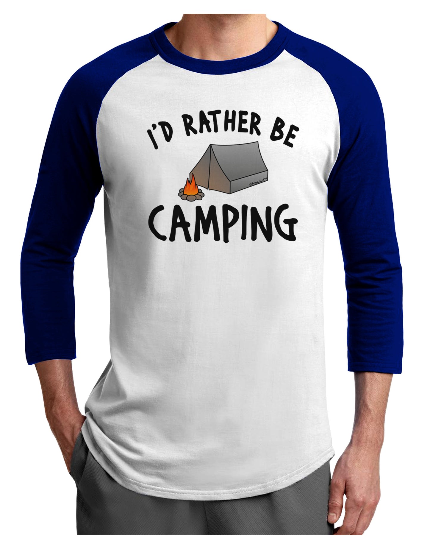 I'd Rather Be Camping Adult Raglan Shirt-Raglan Shirt-TooLoud-White-Royal-X-Small-Davson Sales