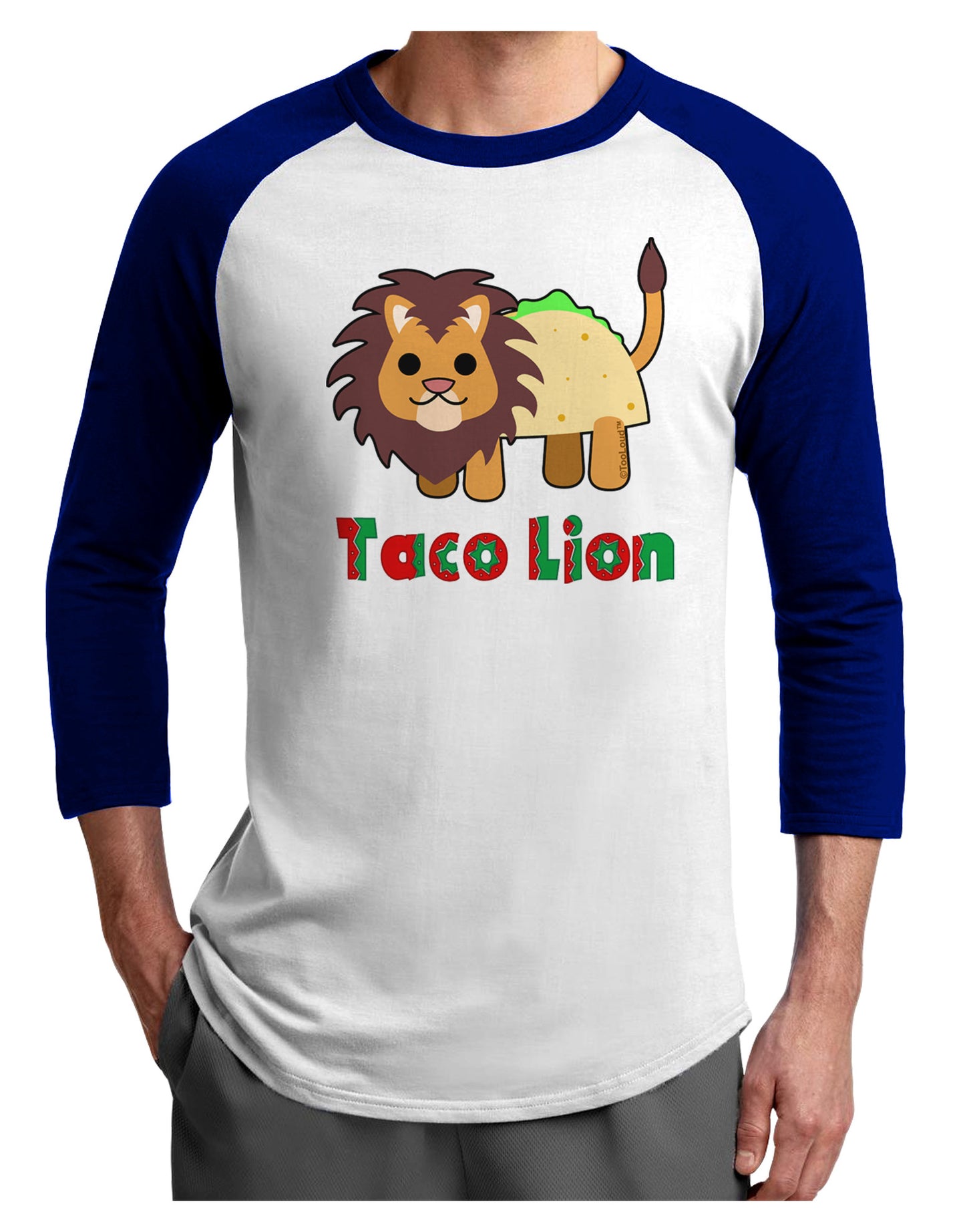 Cute Taco Lion Text Adult Raglan Shirt-TooLoud-White-Royal-X-Small-Davson Sales