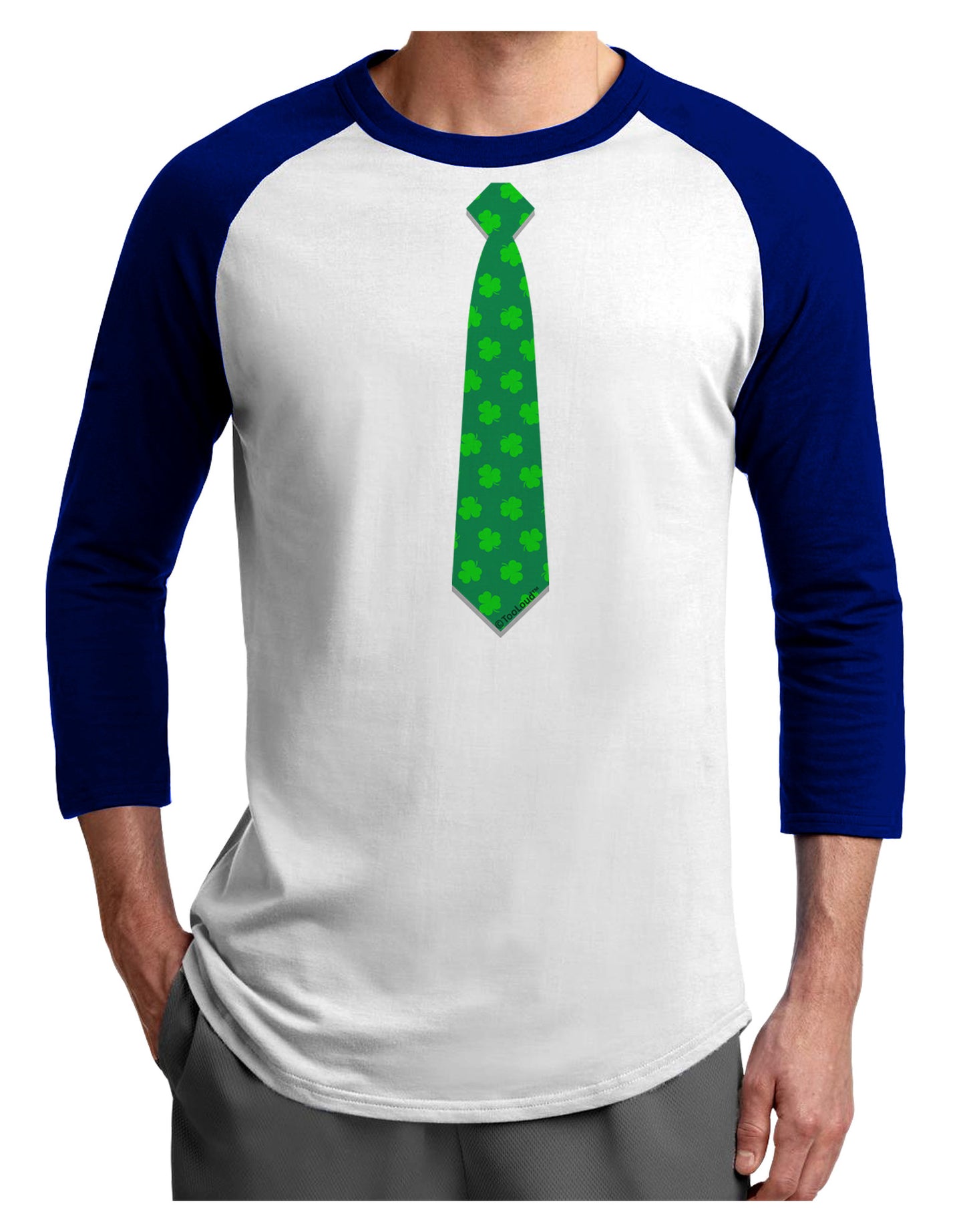 Clover Pattern Tie St Patrick's Day Adult Raglan Shirt-Raglan Shirt-TooLoud-White-Royal-X-Small-Davson Sales