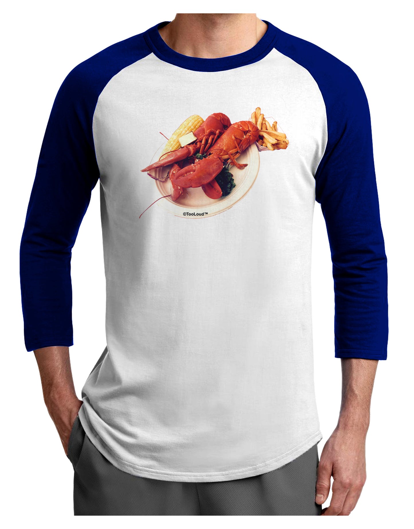 Lobster Plate Adult Raglan Shirt-TooLoud-White-Royal-X-Small-Davson Sales
