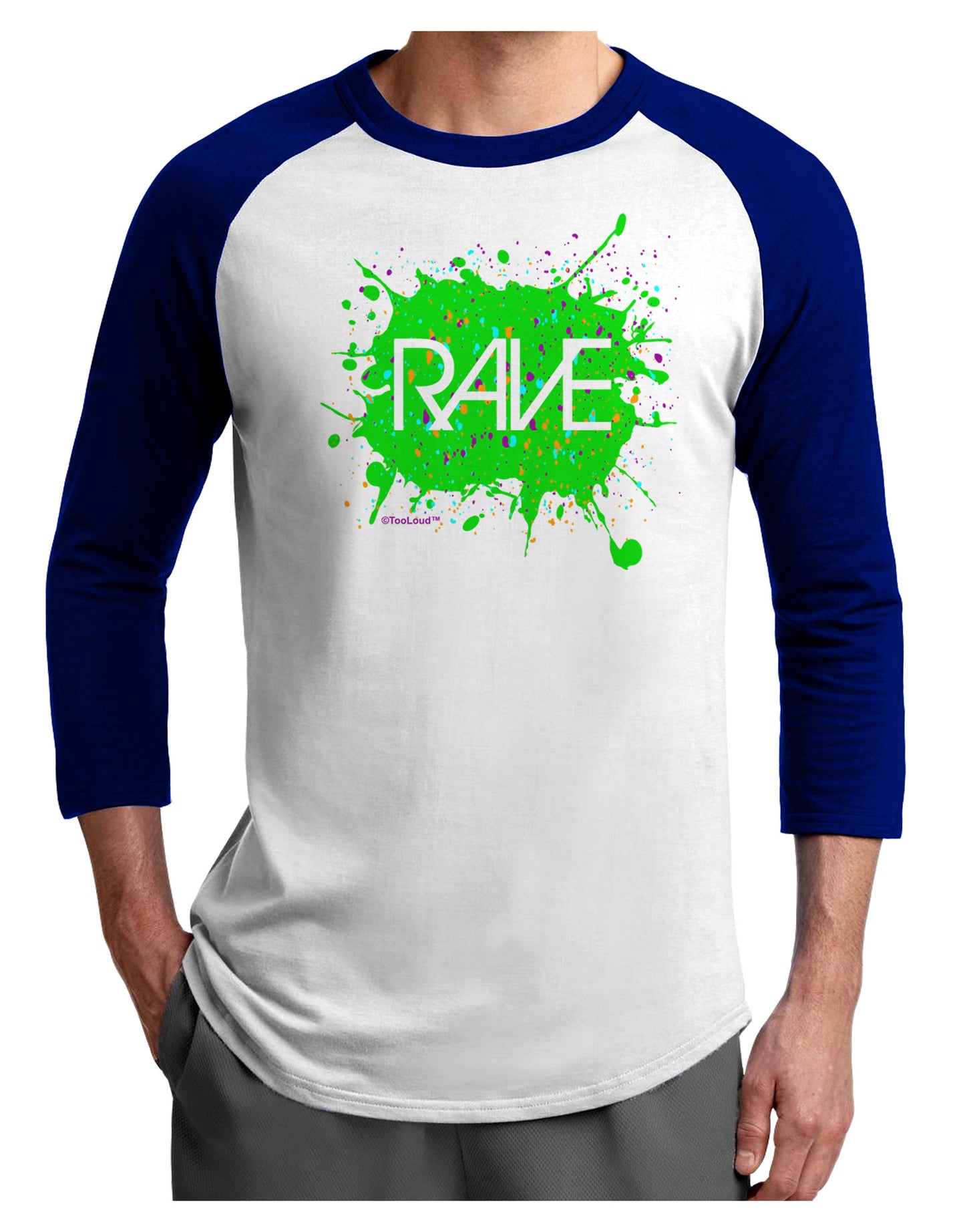 Rave Splatter Green Adult Raglan Shirt-Raglan Shirt-TooLoud-White-Royal-X-Small-Davson Sales