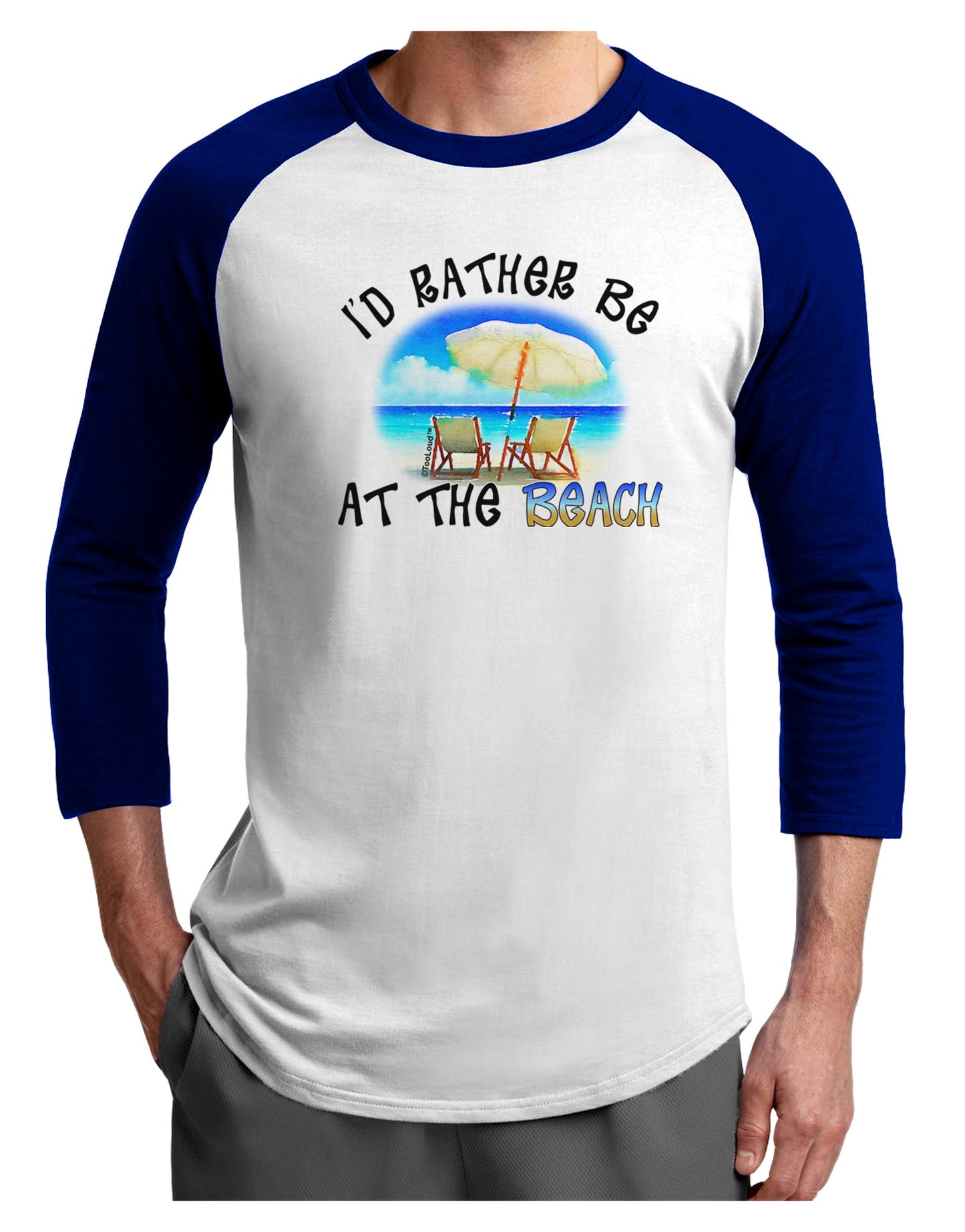 I'd Rather Be At The Beach Adult Raglan Shirt-TooLoud-White-Royal-X-Small-Davson Sales
