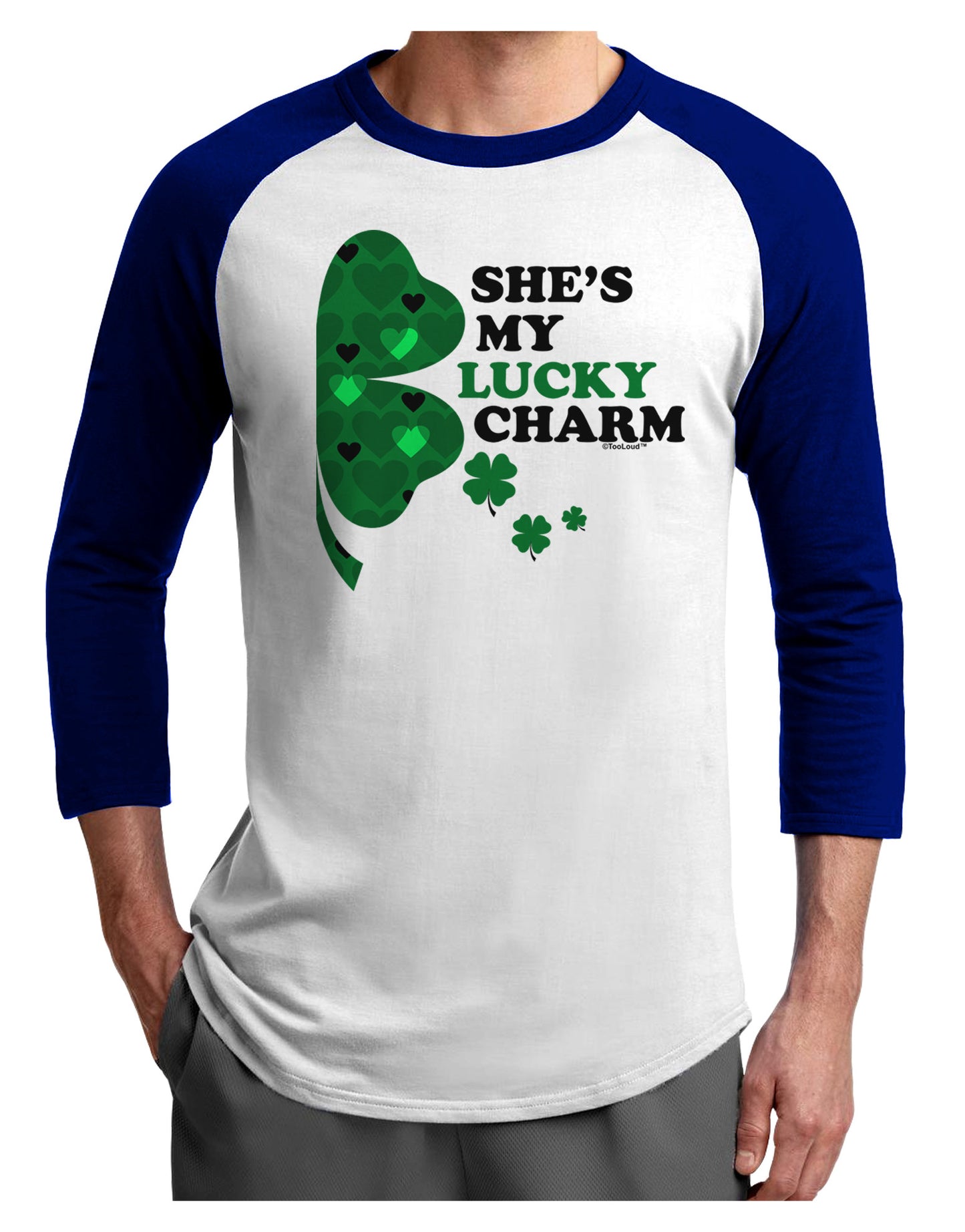 She's My Lucky Charm - Right Adult Raglan Shirt-Raglan Shirt-TooLoud-White-Royal-X-Small-Davson Sales
