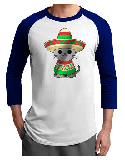 Sombrero and Poncho Cat - Metallic Adult Raglan Shirt by TooLoud-TooLoud-White-Royal-X-Small-Davson Sales