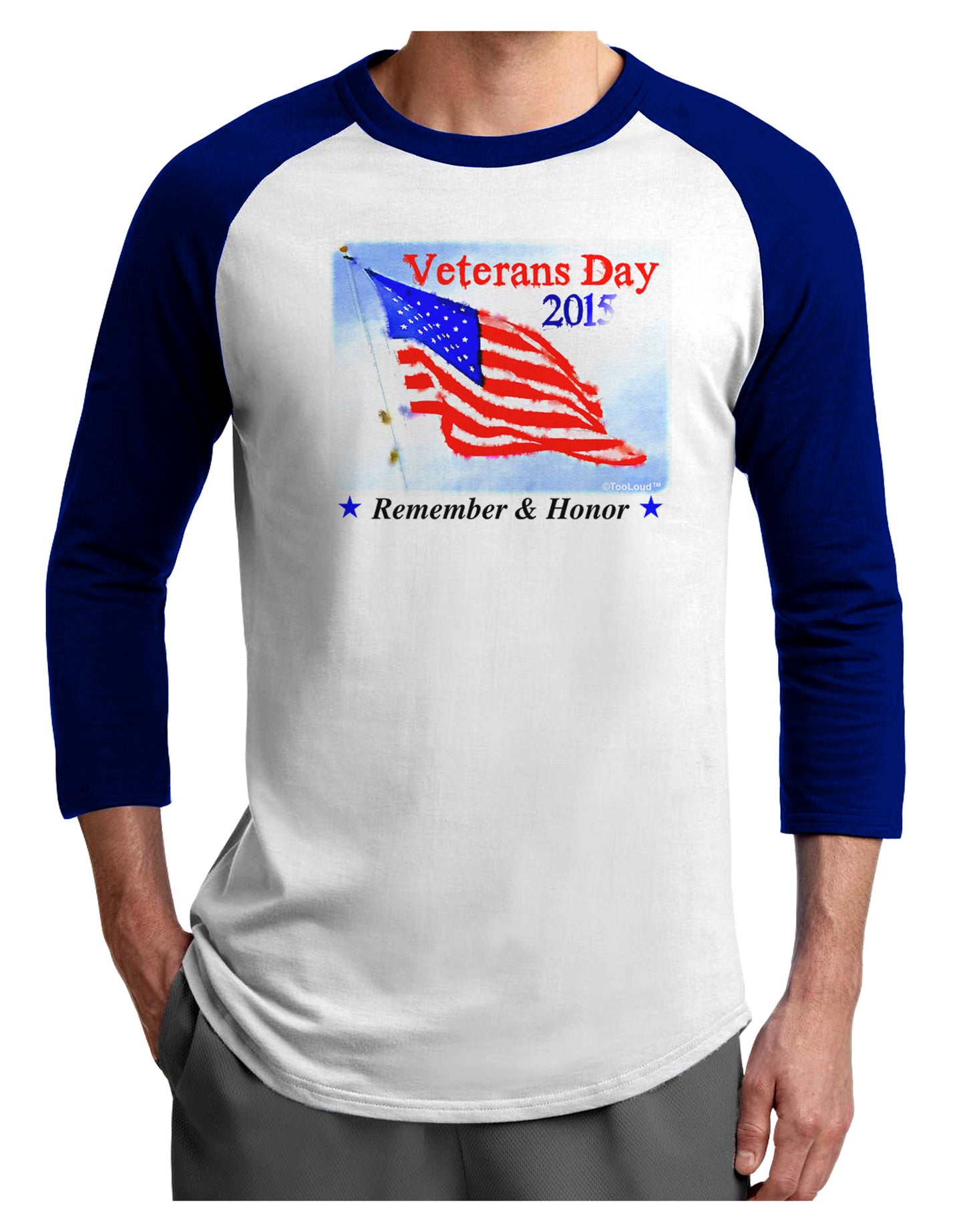 Veterans Day 2015 WaterColor Adult Raglan Shirt-Raglan Shirt-TooLoud-White-Royal-X-Small-Davson Sales