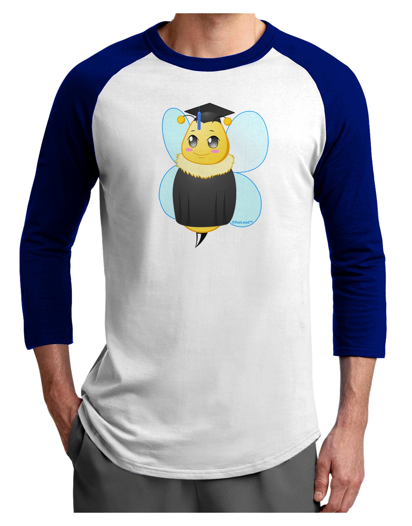 Graduation Bee Adult Raglan Shirt-Raglan Shirt-TooLoud-White-Royal-X-Small-Davson Sales