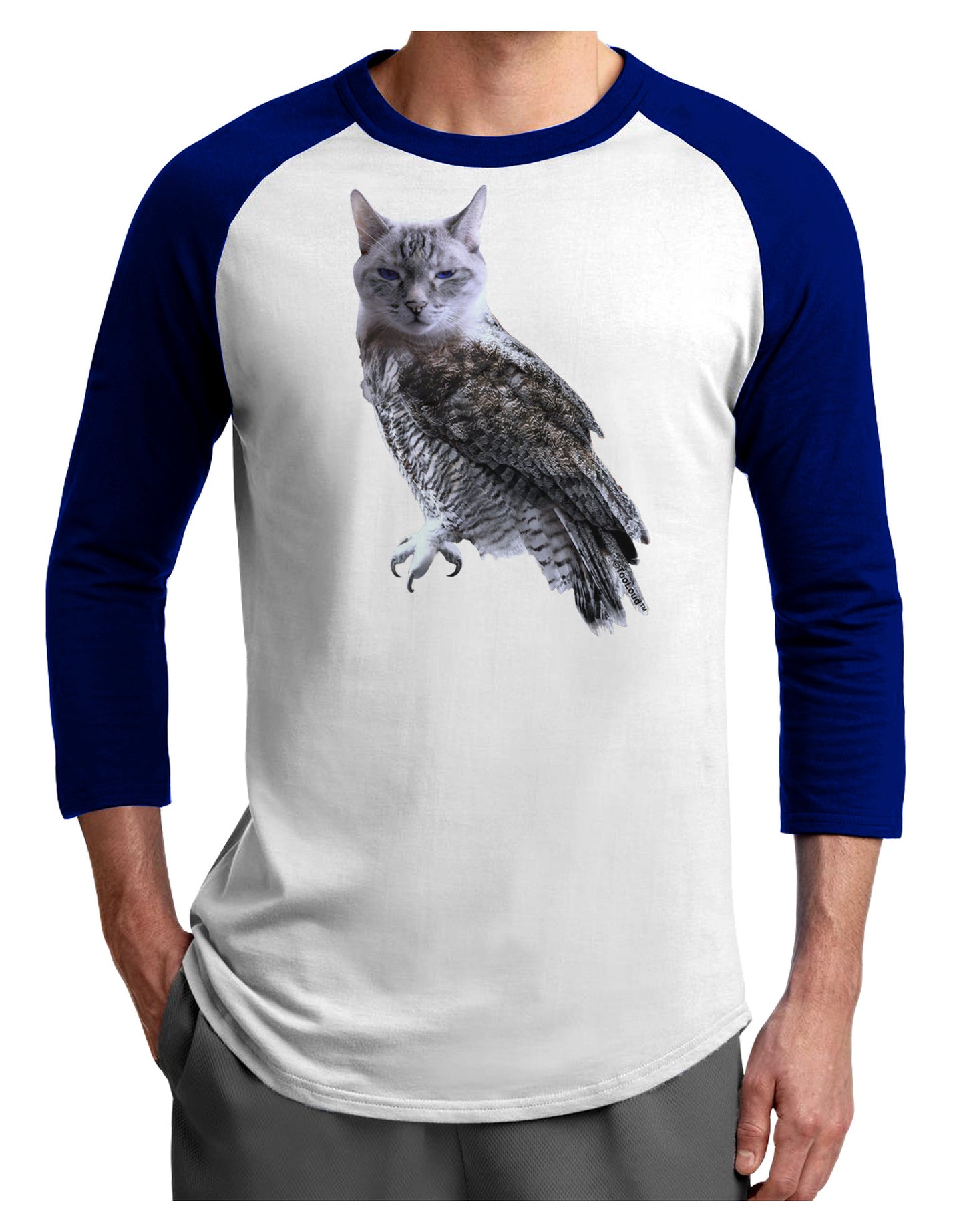 Lucky Cat Owl Adult Raglan Shirt-TooLoud-White-Royal-X-Small-Davson Sales