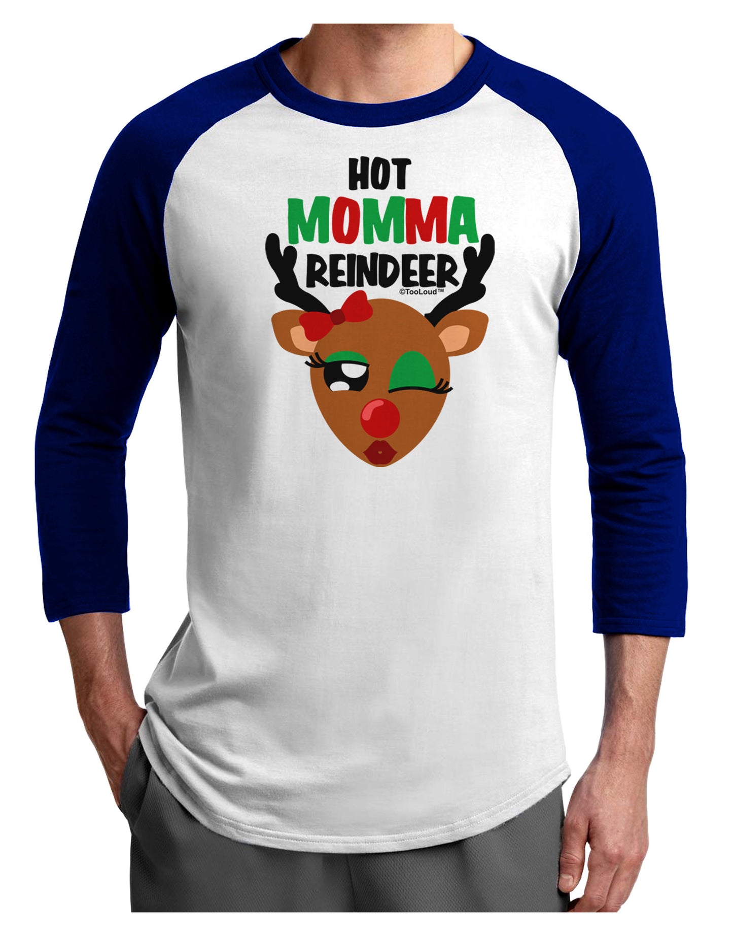 Hot Momma Reindeer Matching Deer Adult Raglan Shirt-Raglan Shirt-TooLoud-White-Royal-X-Small-Davson Sales