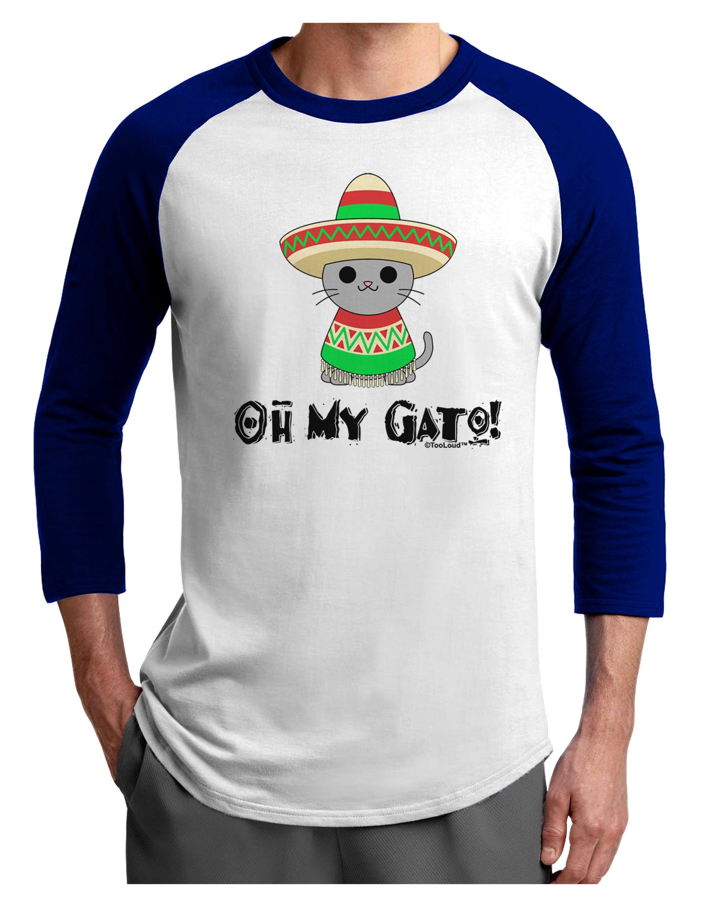 Oh My Gato - Cinco De Mayo Adult Raglan Shirt-TooLoud-White-Royal-X-Small-Davson Sales