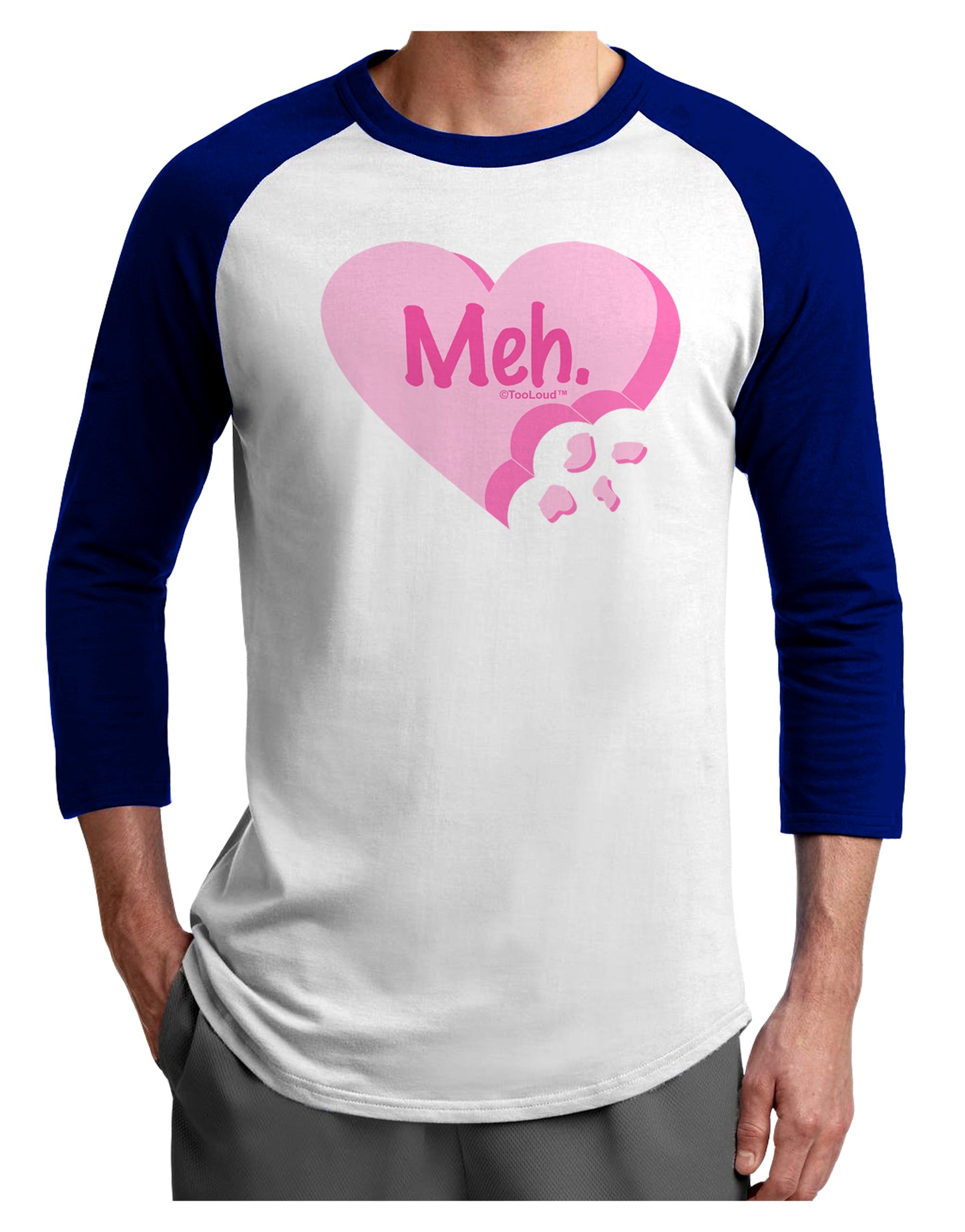 Meh Candy Heart - Valentines Day Adult Raglan Shirt by TooLoud-TooLoud-White-Royal-X-Small-Davson Sales