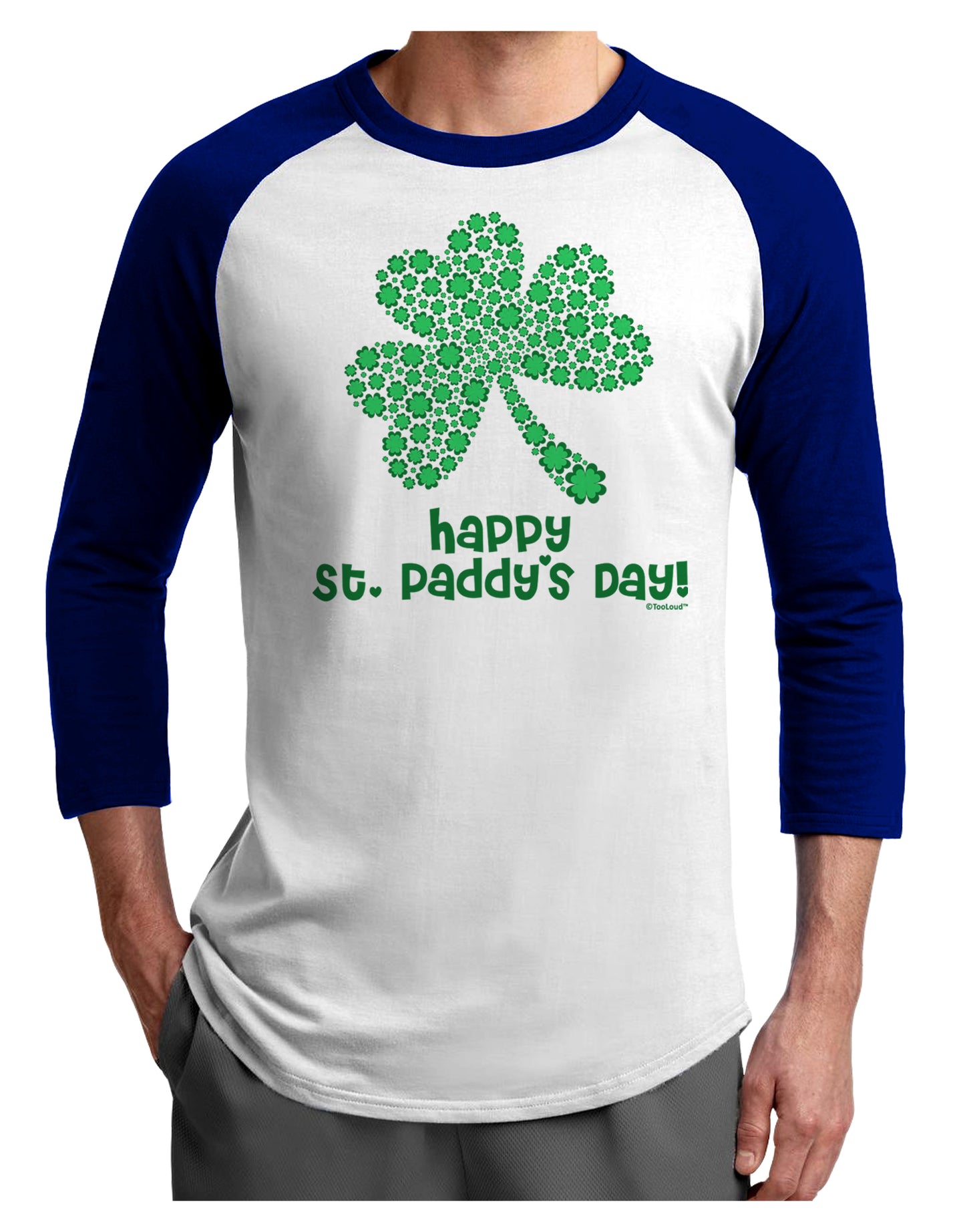 Happy St. Paddy's Day Shamrock Design Adult Raglan Shirt by TooLoud-Mens T-Shirt-TooLoud-White-Royal-X-Small-Davson Sales