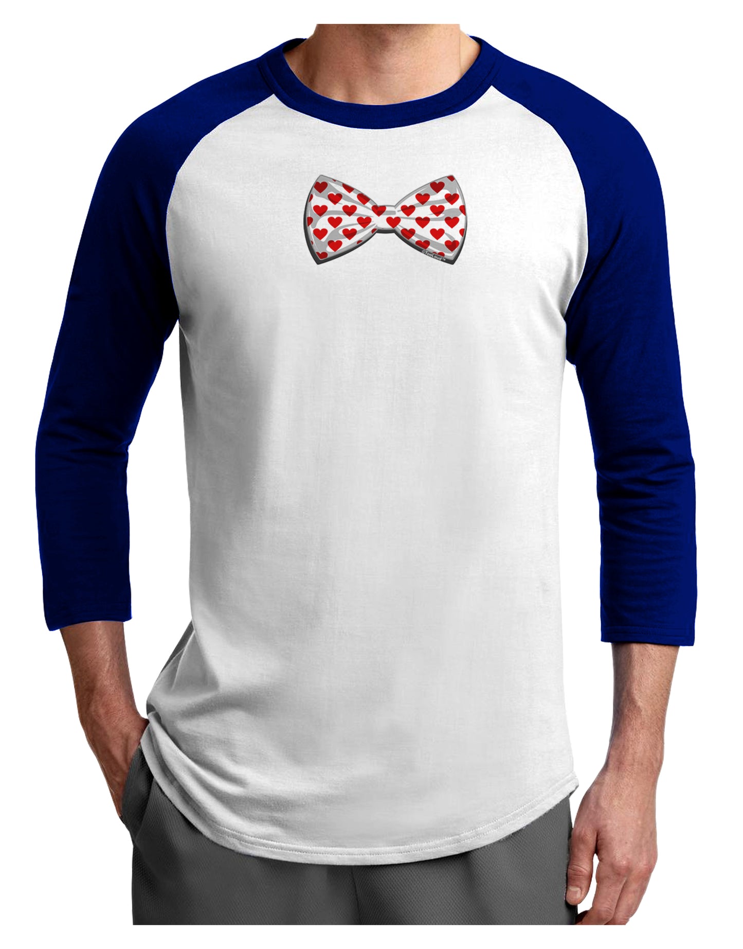 Bow Tie Hearts Adult Raglan Shirt-TooLoud-White-Royal-X-Small-Davson Sales