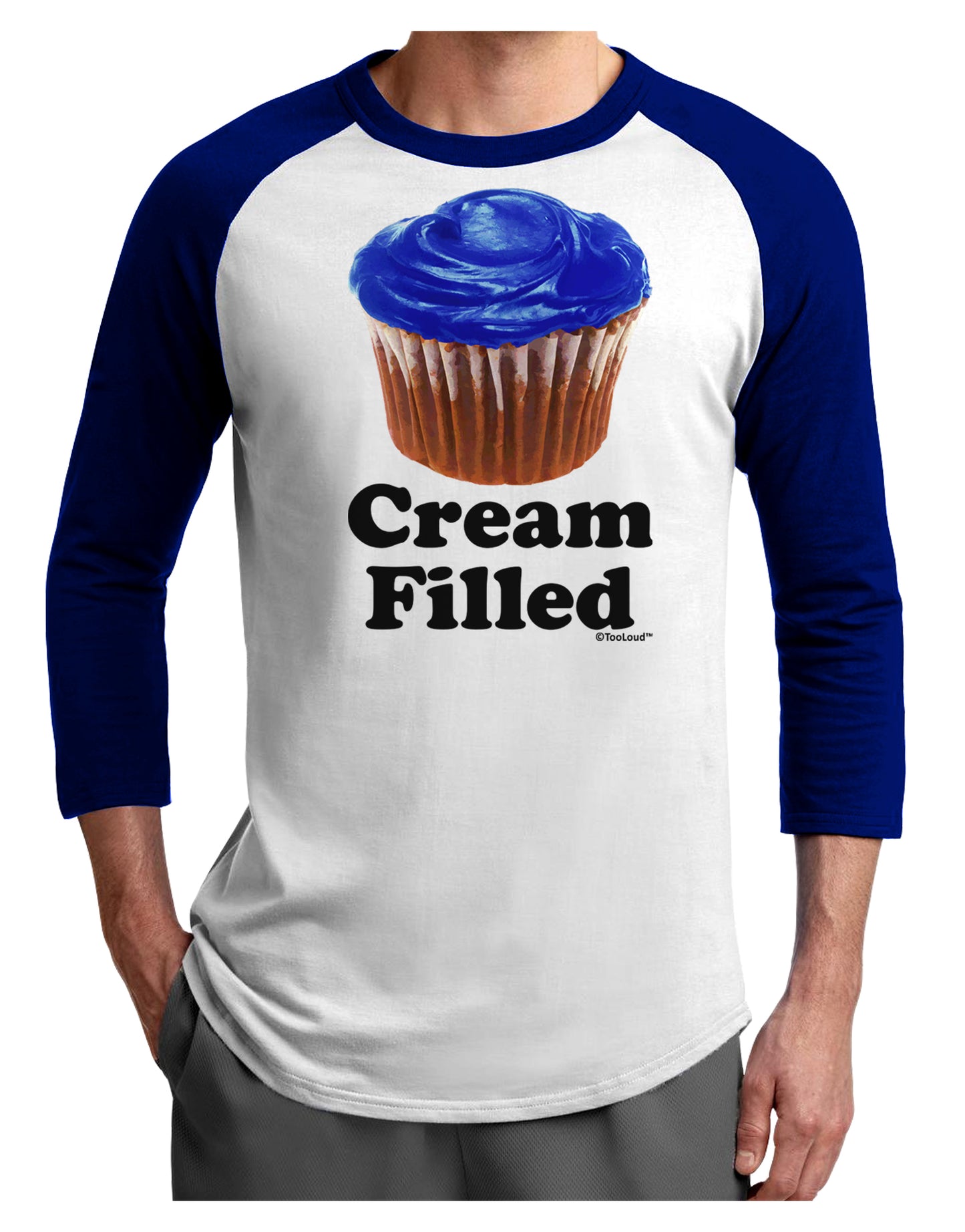 Cream Filled Blue Cupcake Design Adult Raglan Shirt by TooLoud-Raglan Shirt-TooLoud-White-Royal-X-Small-Davson Sales