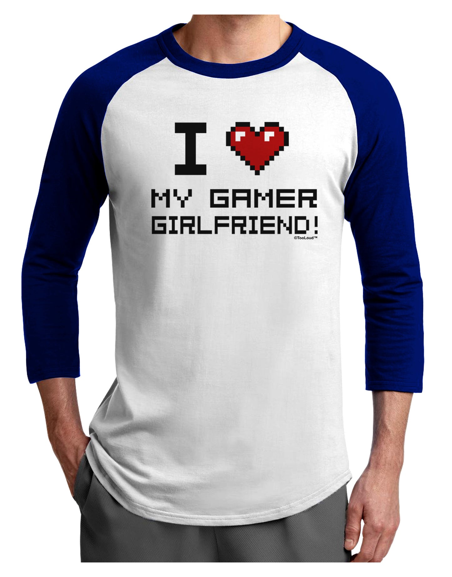 I Heart My Gamer Girlfriend Adult Raglan Shirt-TooLoud-White-Royal-X-Small-Davson Sales