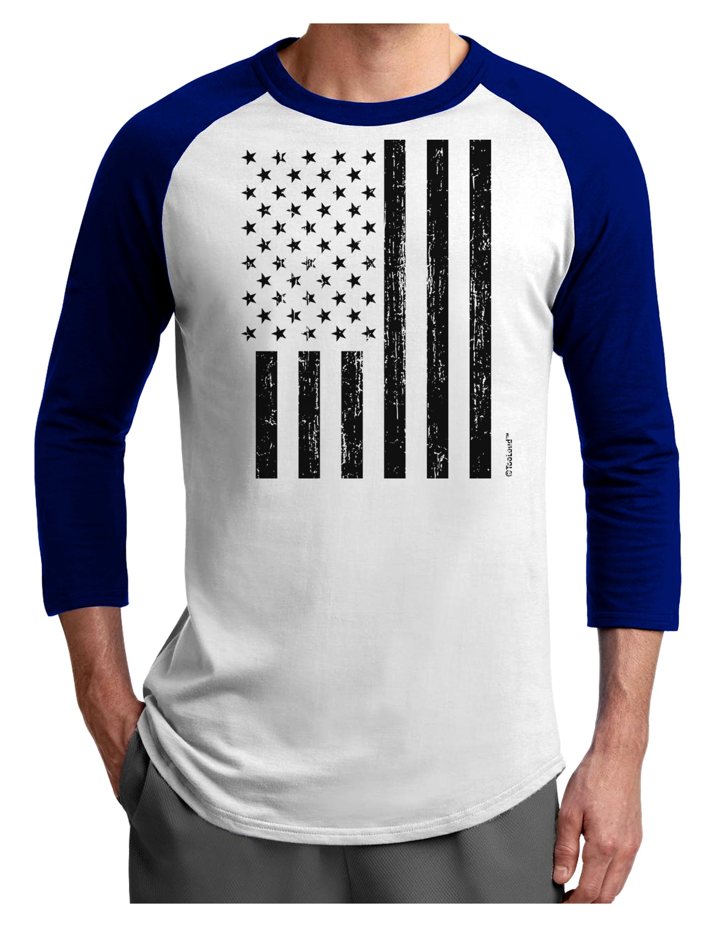 Stamp Style American Flag - Distressed Adult Raglan Shirt by TooLoud-TooLoud-White-Royal-X-Small-Davson Sales