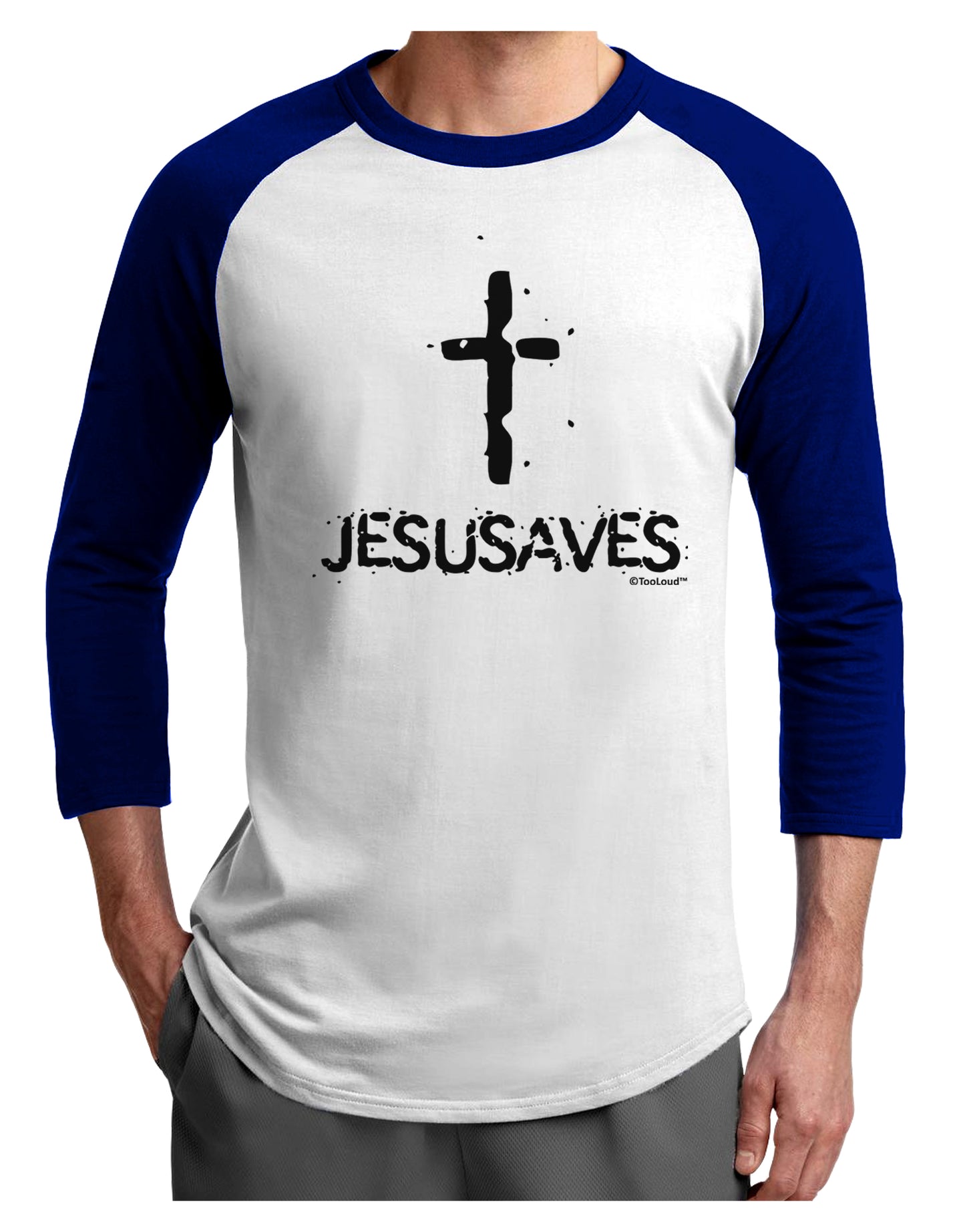 JESUSAVES - Jesus Saves Cross Design Adult Raglan Shirt by TooLoud-TooLoud-White-Royal-X-Small-Davson Sales