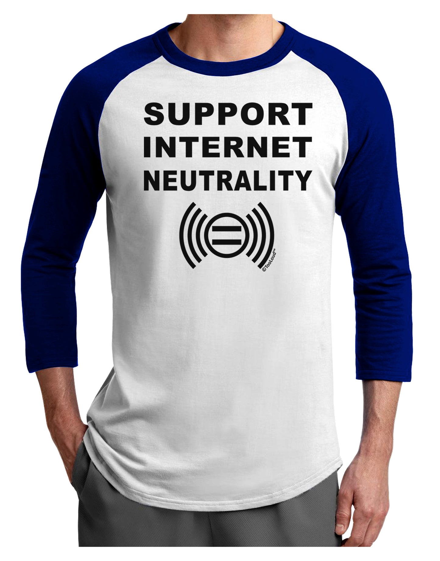 Support Internet Neutrality Adult Raglan Shirt-TooLoud-White-Royal-X-Small-Davson Sales