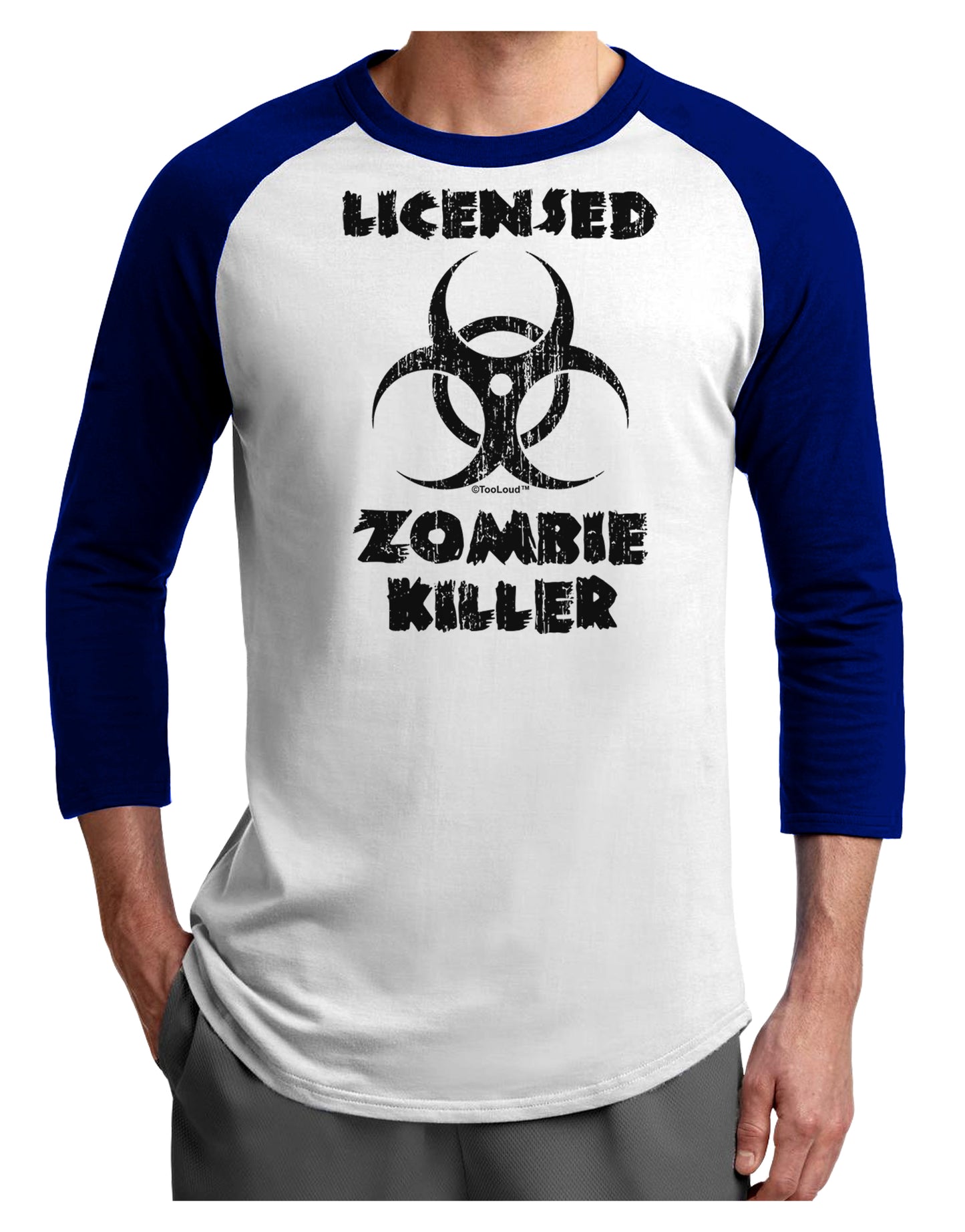 Licensed Zombie Killer - Biohazard Adult Raglan Shirt by TooLoud-TooLoud-White-Royal-X-Small-Davson Sales