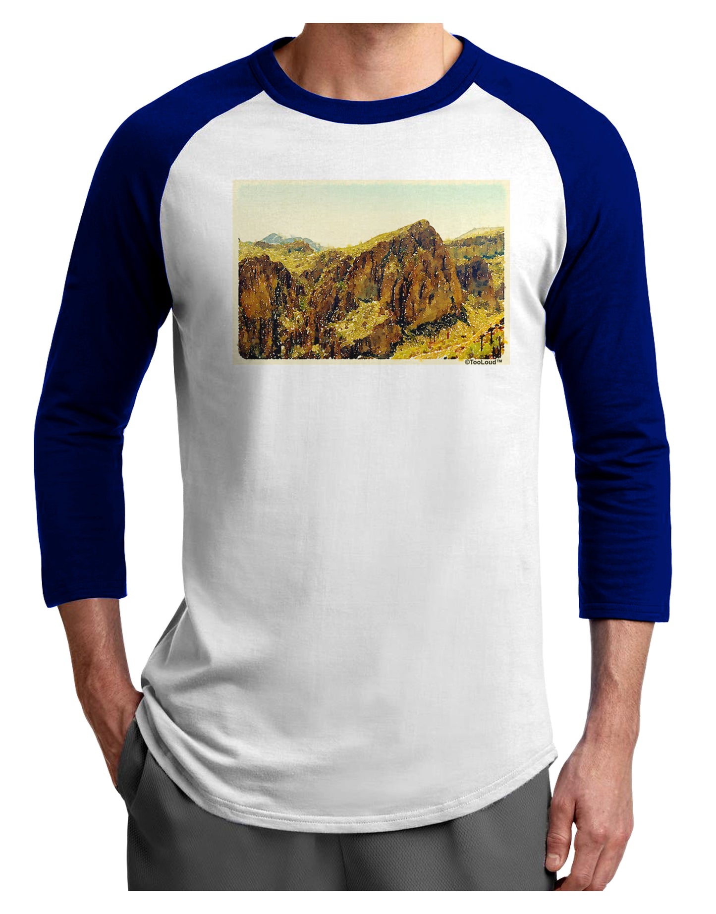 Arizona Mountains Watercolor Adult Raglan Shirt-TooLoud-White-Royal-X-Small-Davson Sales