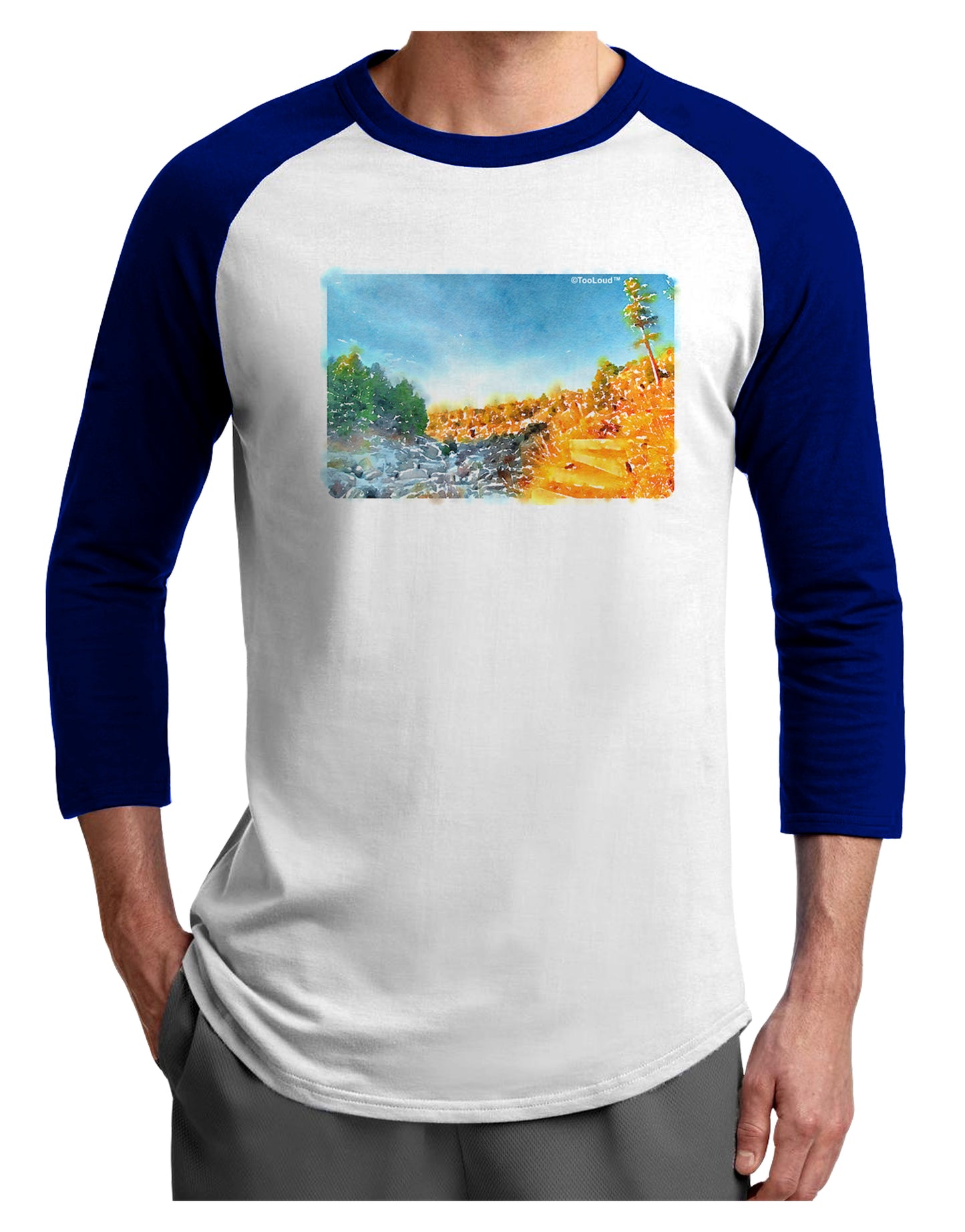 Castlewood Canyon Watercolor Adult Raglan Shirt-Raglan Shirt-TooLoud-White-Royal-X-Small-Davson Sales