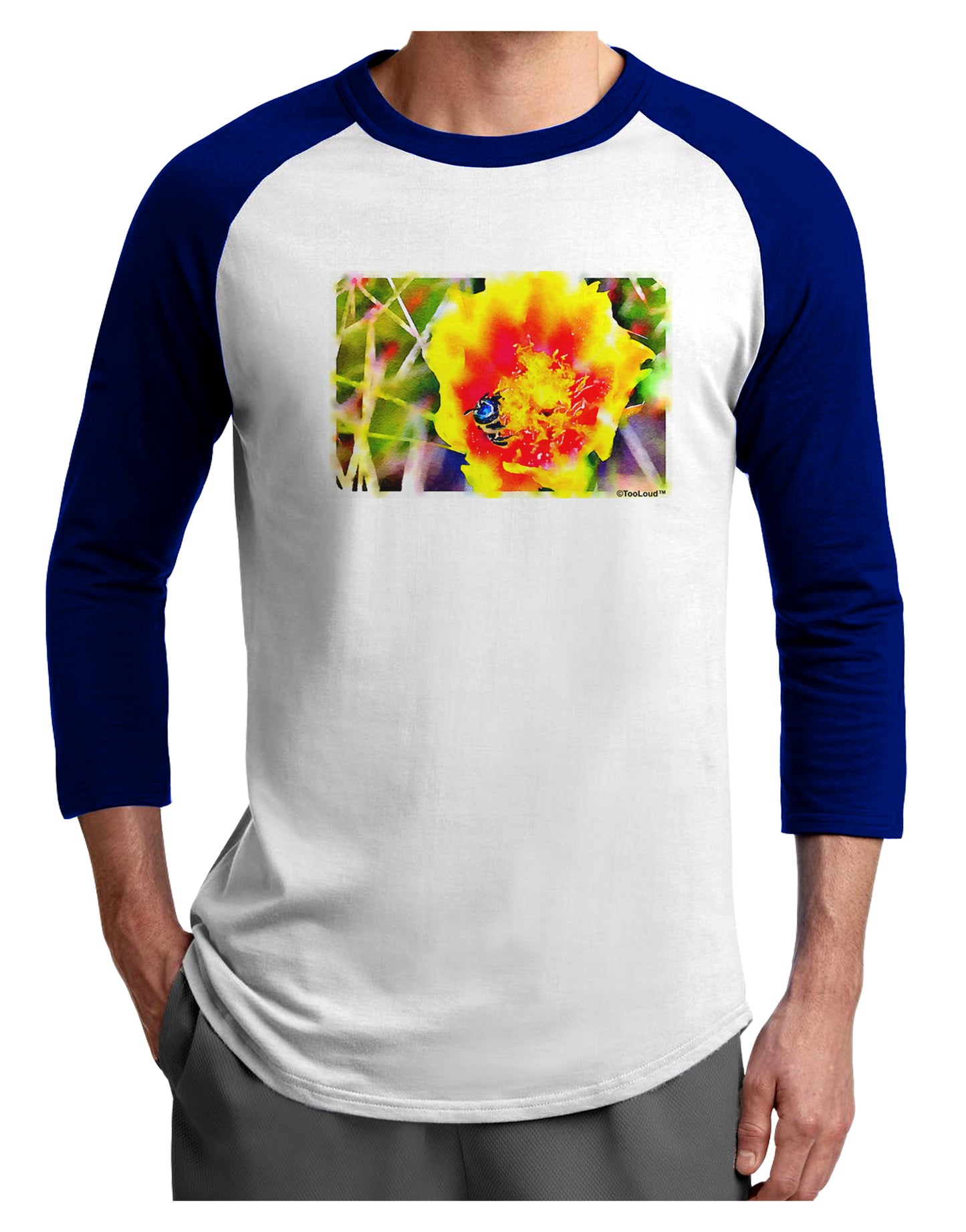 Bee Cactus Watercolor Adult Raglan Shirt-Raglan Shirt-TooLoud-White-Royal-X-Small-Davson Sales