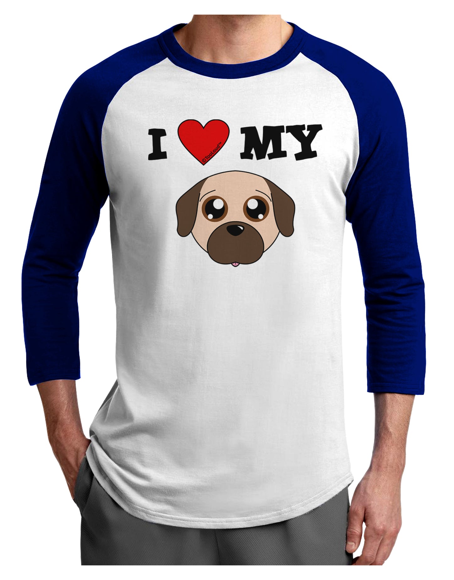 I Heart My - Cute Pug Dog - Fawn Adult Raglan Shirt by TooLoud-TooLoud-White-Royal-X-Small-Davson Sales