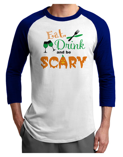 Eat Drink Scary Green Adult Raglan Shirt-Raglan Shirt-TooLoud-White-Royal-X-Small-Davson Sales