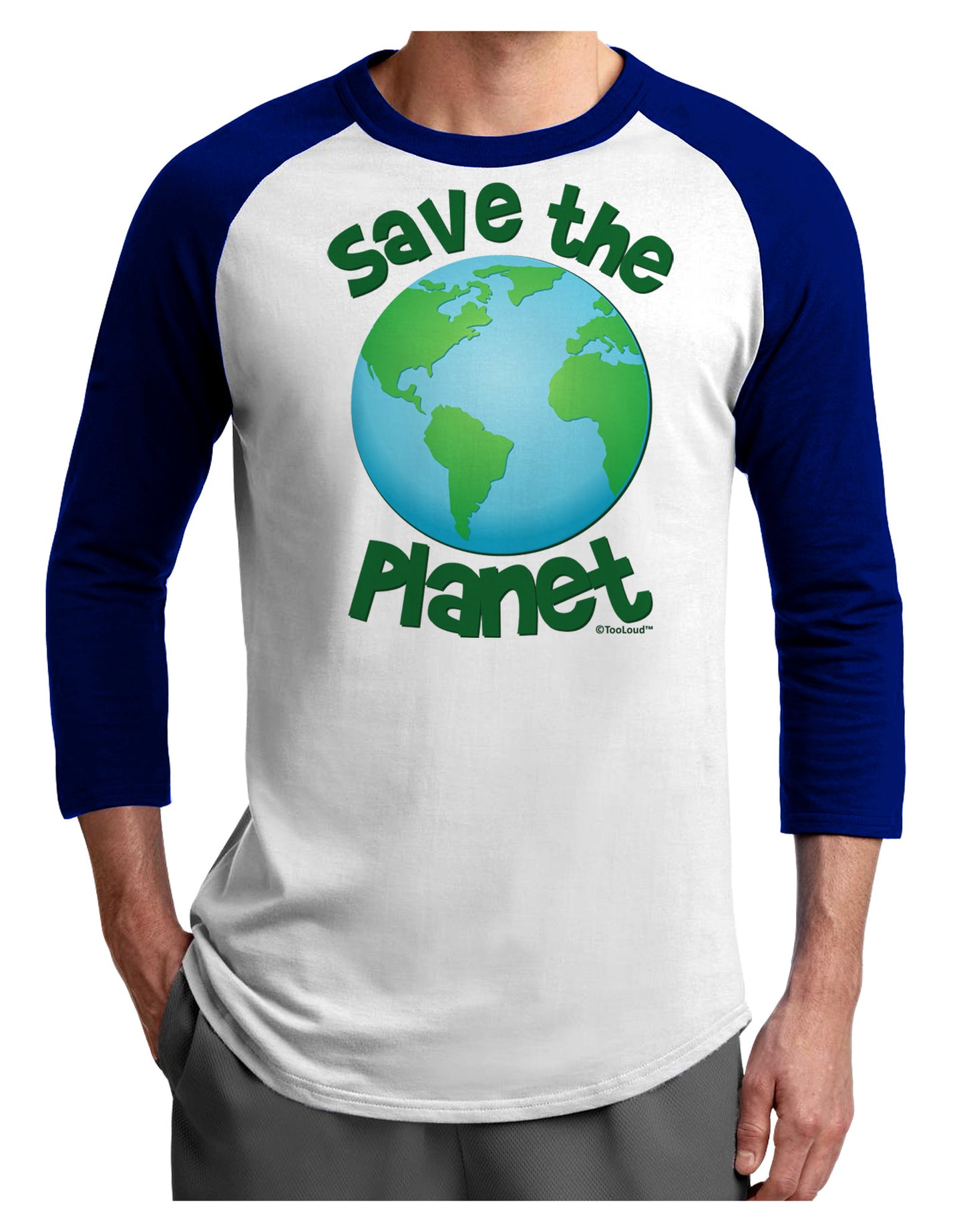 Save the Planet - Earth Adult Raglan Shirt-TooLoud-White-Royal-X-Small-Davson Sales