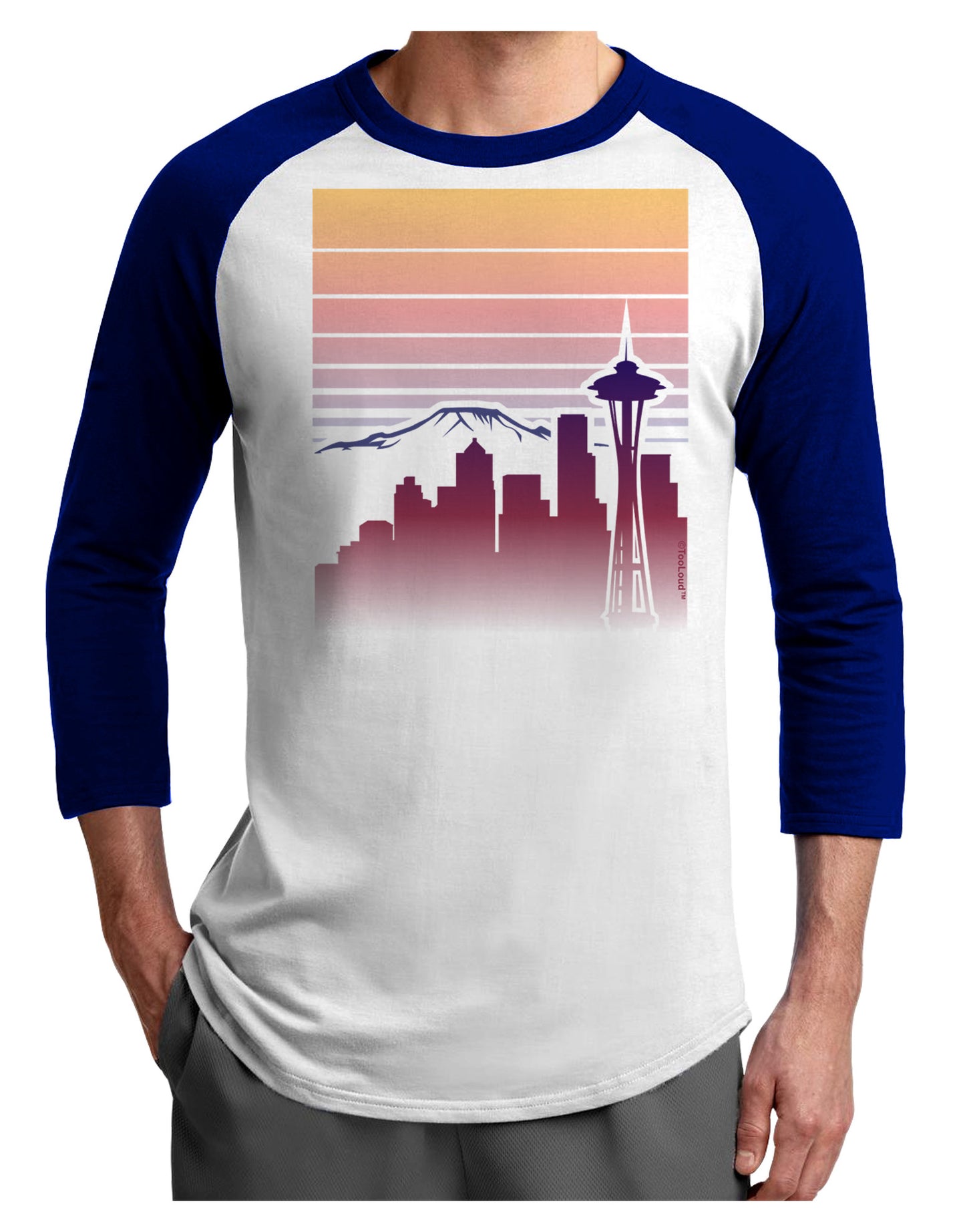 Seattle Skyline Sunrise Adult Raglan Shirt-Raglan Shirt-TooLoud-White-Royal-X-Small-Davson Sales