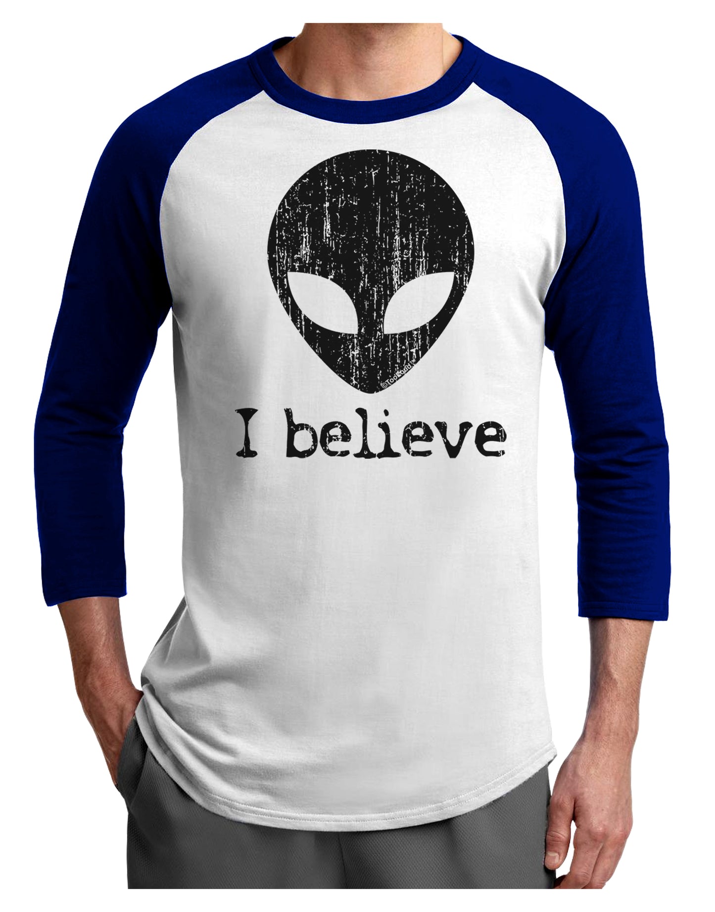 Extraterrestrial - I Believe Distressed Adult Raglan Shirt by TooLoud-TooLoud-White-Royal-X-Small-Davson Sales