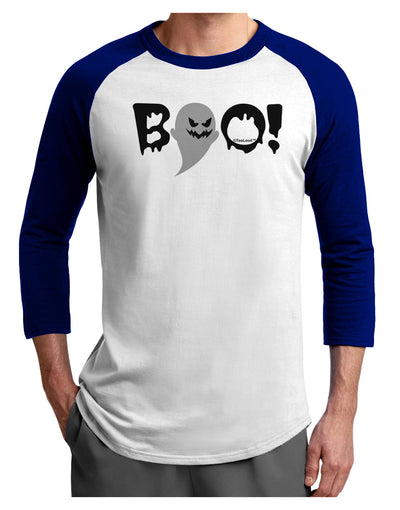 Scary Boo Text Adult Raglan Shirt-Raglan Shirt-TooLoud-White-Royal-X-Small-Davson Sales