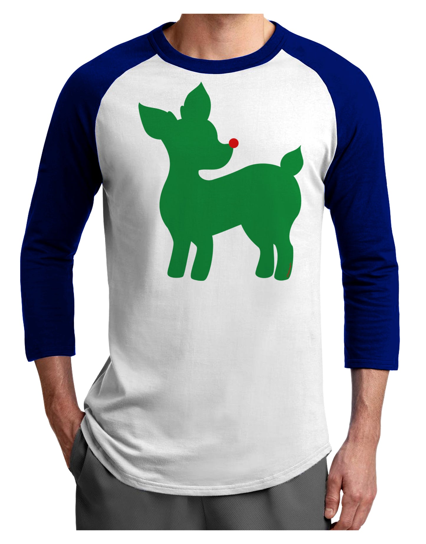 Cute Red and Green Rudolph - Christmas Adult Raglan Shirt by TooLoud-TooLoud-White-Royal-X-Small-Davson Sales