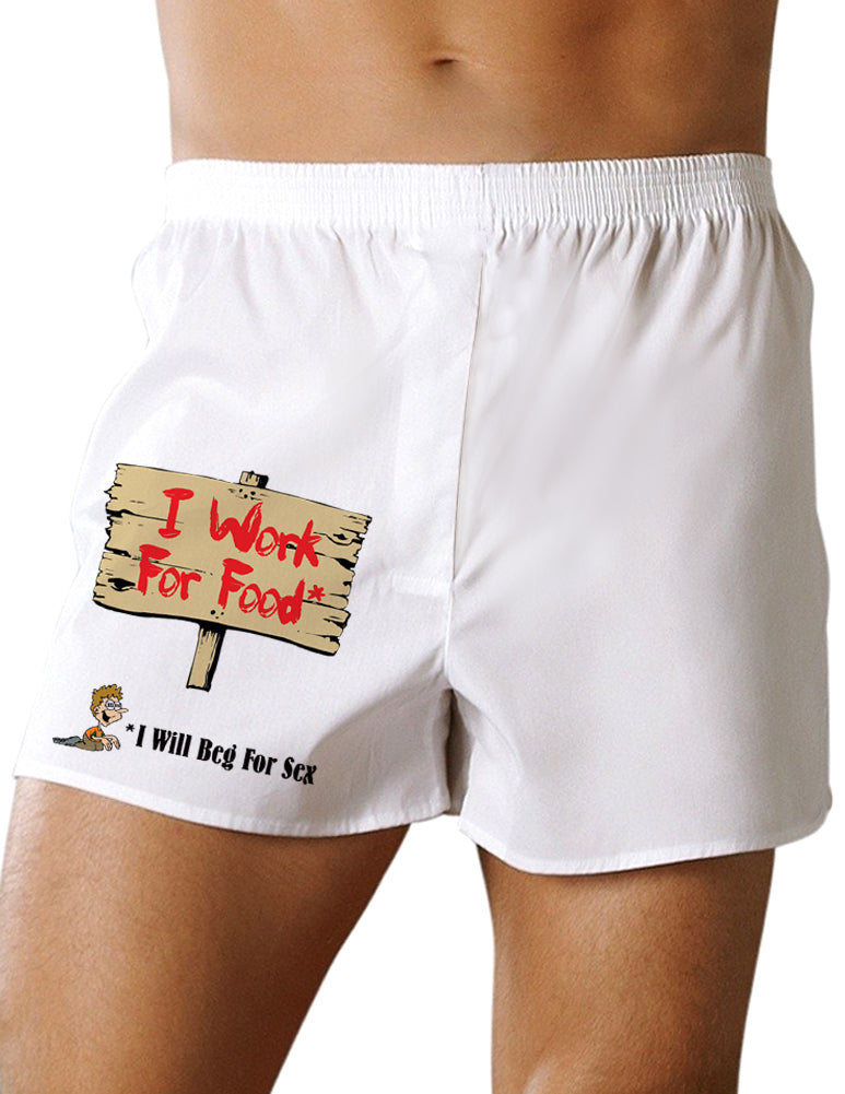 Will Work For Food & Beg For Sex Mens Sexy Boxer Short Underwear-TooLoud-White-Small-Davson Sales