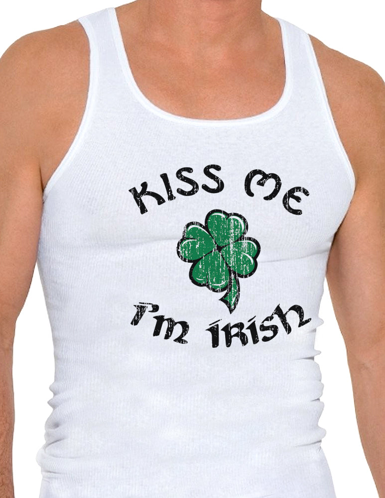 Kiss Me Im Irish Mens A-Shirt Ribbed Tank Top-Mens Ribbed Tank Top-TooLoud-Heather Gray-Small-Davson Sales