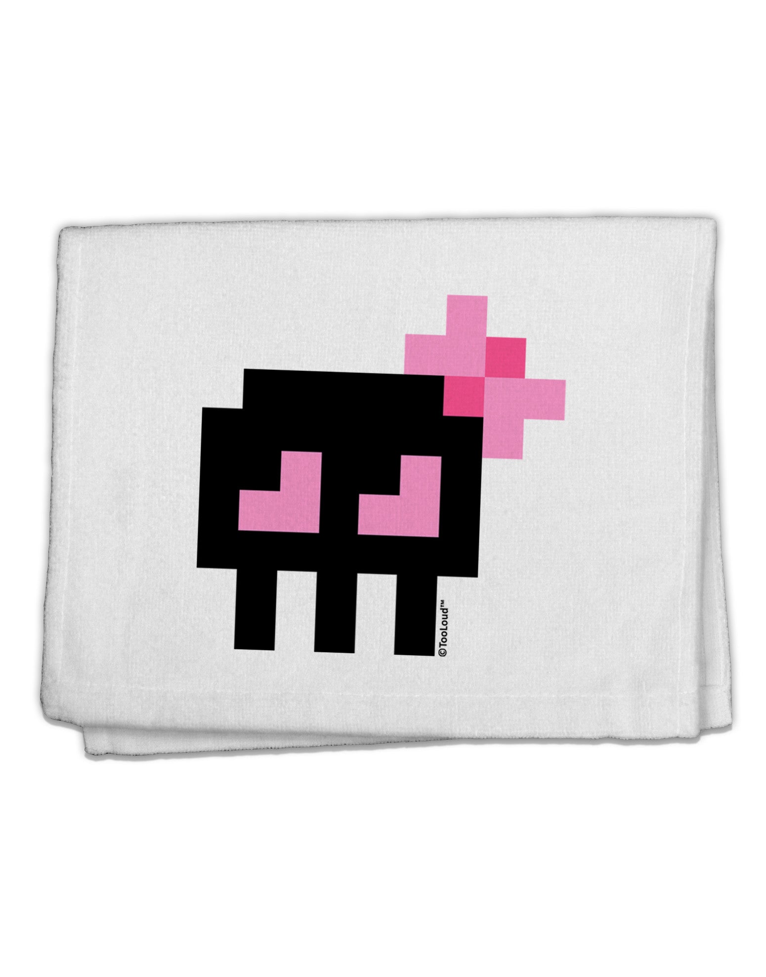 Retro 8-Bit Skull with Pink Bow 11&#x22;x18&#x22; Dish Fingertip Towel-Fingertip Towel-TooLoud-White-Davson Sales
