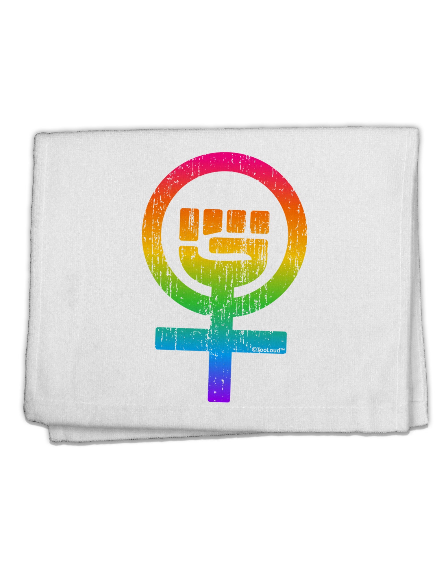 Rainbow Distressed Feminism Symbol 11&#x22;x18&#x22; Dish Fingertip Towel-Fingertip Towel-TooLoud-White-Davson Sales