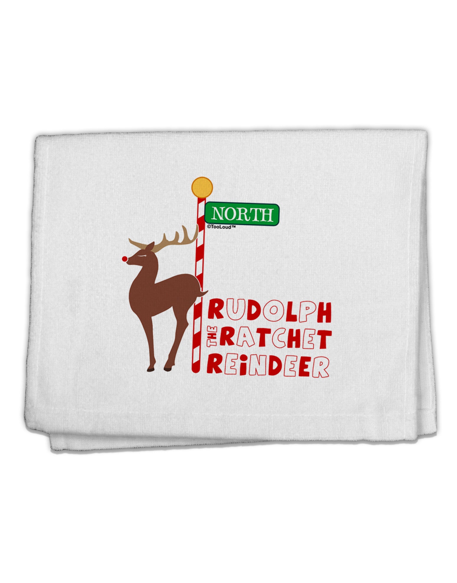 Rudolf Ratchet Reindeer Color Text 11&#x22;x18&#x22; Dish Fingertip Towel-Fingertip Towel-TooLoud-White-Davson Sales