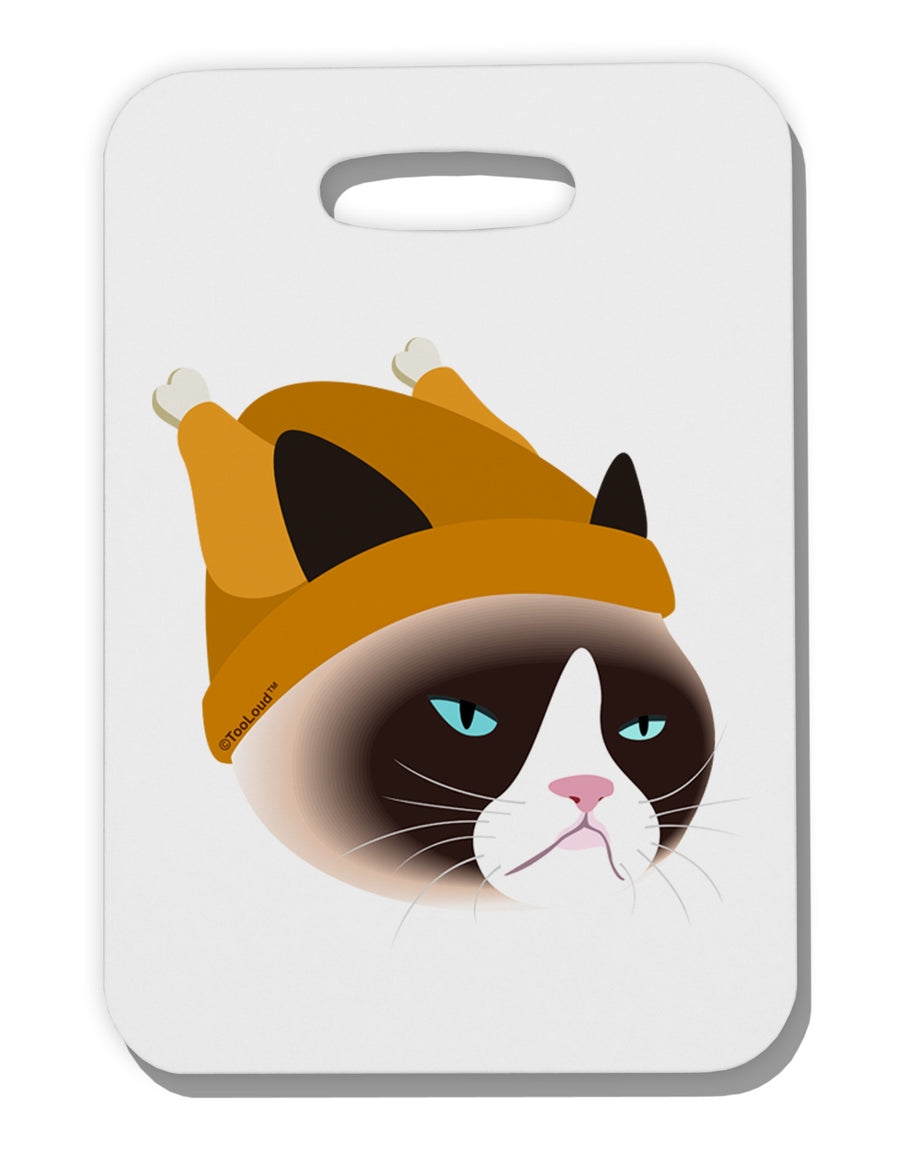 Disgruntled Cat Wearing Turkey Hat Thick Plastic Luggage Tag by-Luggage Tag-TooLoud-White-One Size-Davson Sales