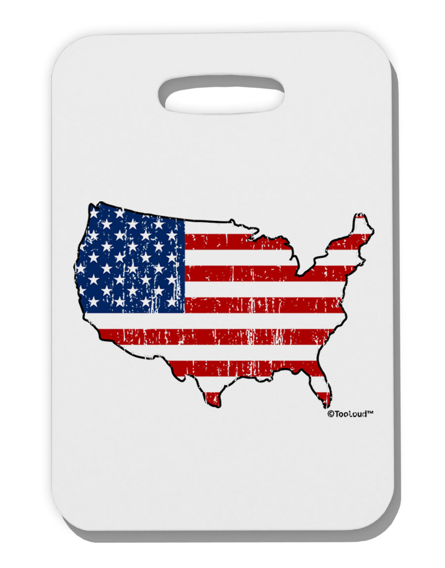 United States Cutout - American Flag Distressed Thick Plastic Luggage Tag by TooLoud-Luggage Tag-TooLoud-White-One Size-Davson Sales