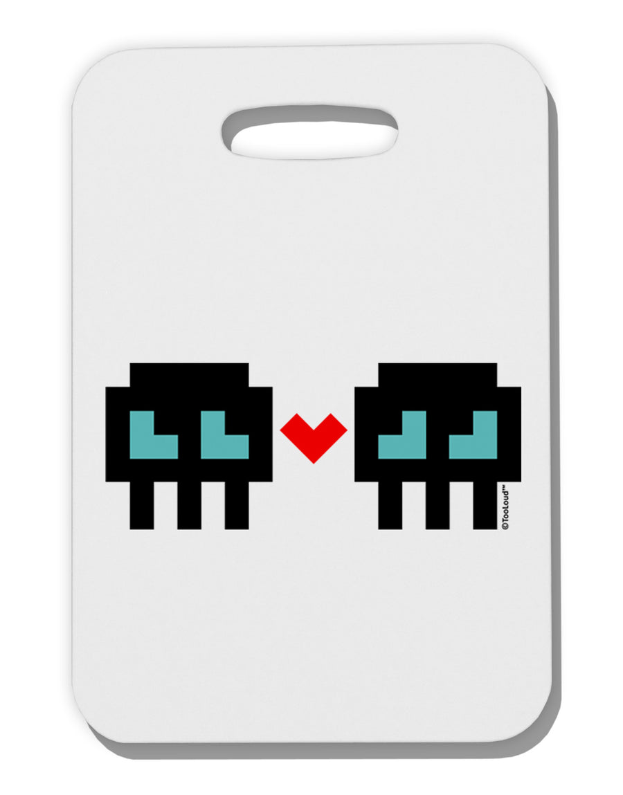 8-Bit Skull Love - Boy and Boy Thick Plastic Luggage Tag-Luggage Tag-TooLoud-White-One Size-Davson Sales