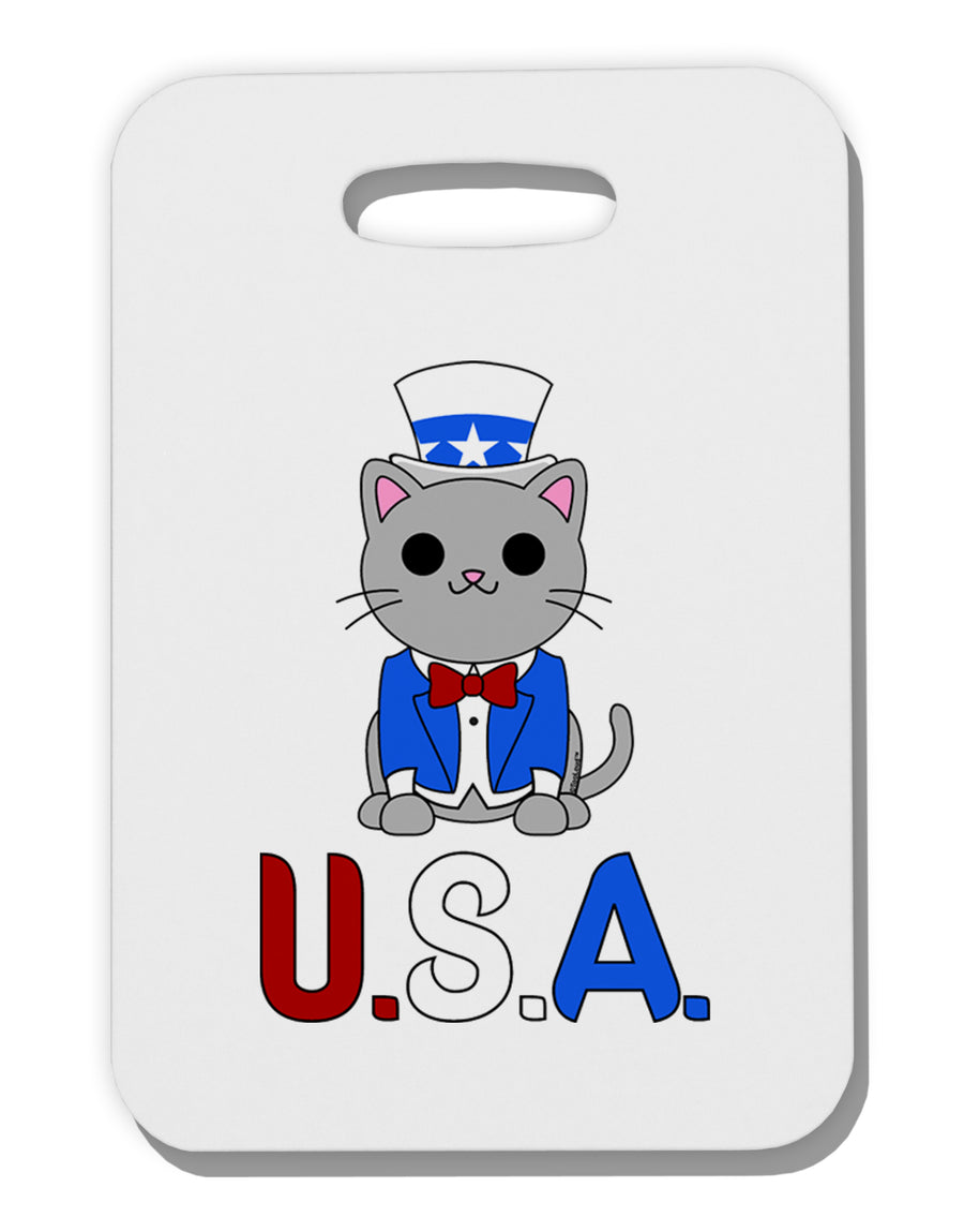 Patriotic Cat - USA Thick Plastic Luggage Tag by TooLoud-Luggage Tag-TooLoud-White-One Size-Davson Sales