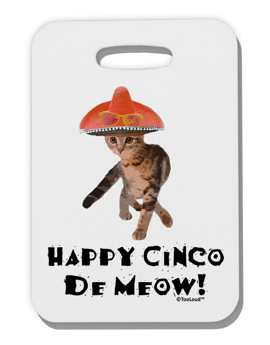 Cat with Pink Sombrero - Happy Cinco de Meow Thick Plastic Luggage Tag by TooLoud-Luggage Tag-TooLoud-White-One Size-Davson Sales