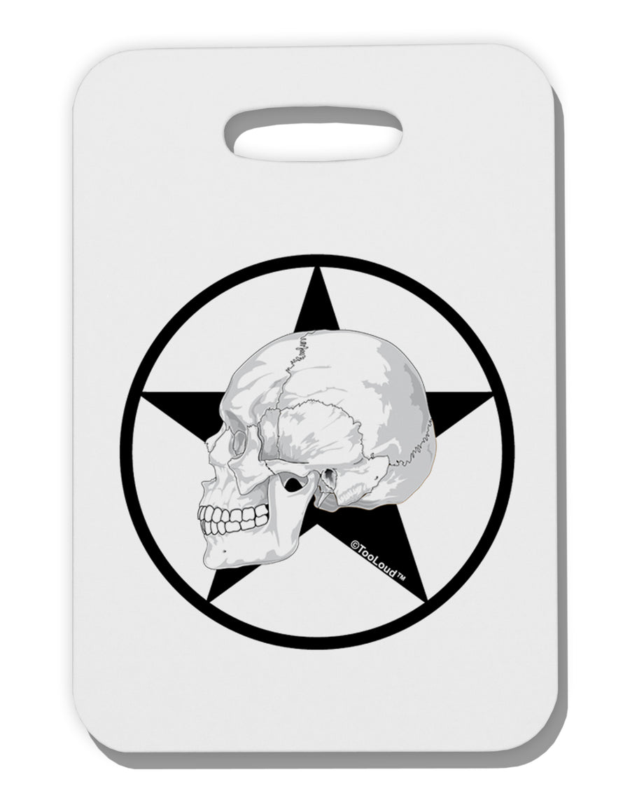 White Skull With Star Thick Plastic Luggage Tag by TooLoud-Luggage Tag-TooLoud-White-One Size-Davson Sales