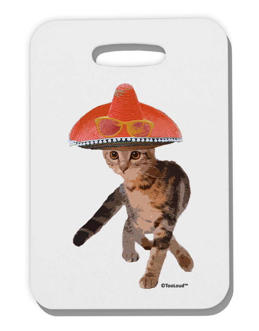 Cat with Pink Sombrero and Sunglasses Thick Plastic Luggage Tag by TooLoud-Luggage Tag-TooLoud-White-One Size-Davson Sales