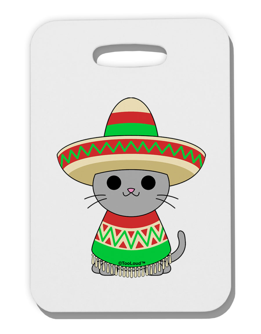 Cat with Sombrero and Poncho Thick Plastic Luggage Tag by TooLoud-Luggage Tag-TooLoud-White-One Size-Davson Sales