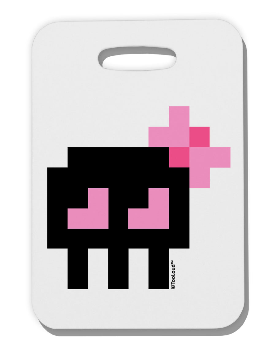 Retro 8-Bit Skull with Pink Bow Thick Plastic Luggage Tag-Luggage Tag-TooLoud-White-One Size-Davson Sales