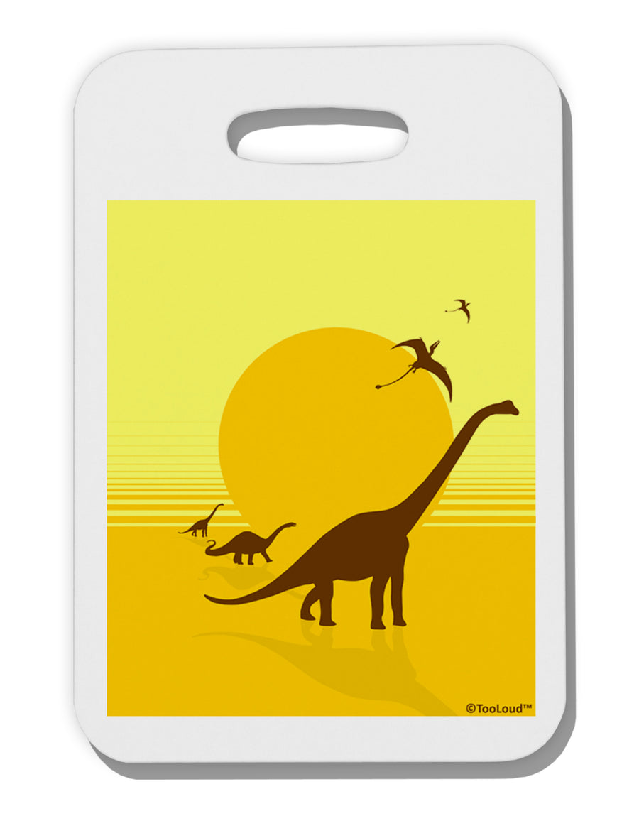 Brontosaurus and Pterodactyl Silhouettes with Sun Thick Plastic Luggage Tag by TooLoud-Luggage Tag-TooLoud-White-One Size-Davson Sales