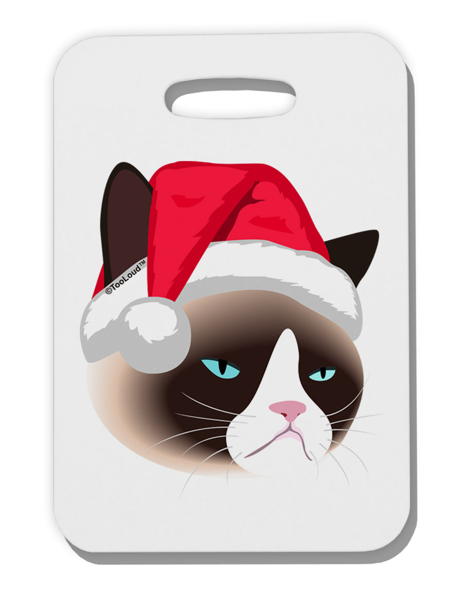 Santa Hat Disgruntled Siamese Cat Thick Plastic Luggage Tag by-Luggage Tag-TooLoud-White-One Size-Davson Sales