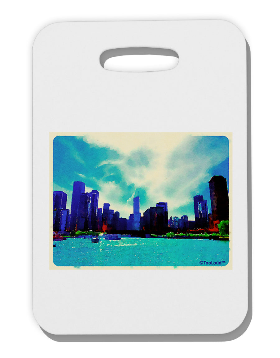 Chicago Skyline Watercolor Thick Plastic Luggage Tag-Luggage Tag-TooLoud-White-One Size-Davson Sales