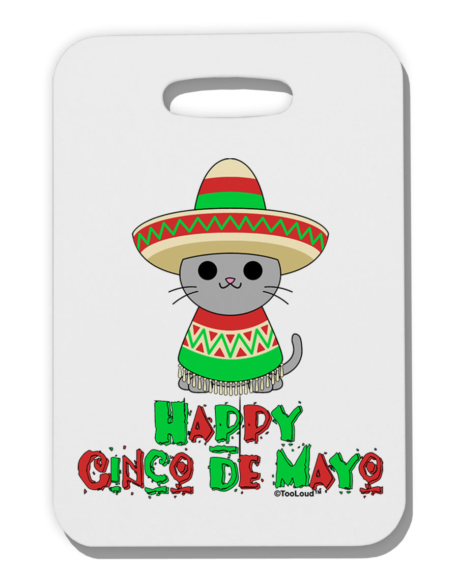 Happy Cinco de Mayo Cat Thick Plastic Luggage Tag by TooLoud-Luggage Tag-TooLoud-White-One Size-Davson Sales